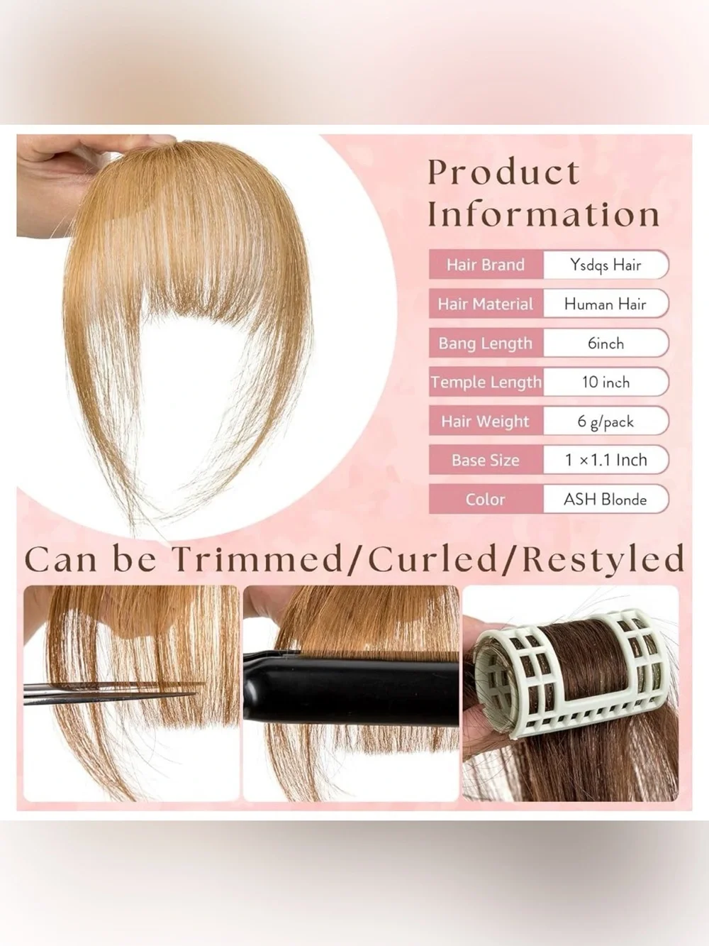 EINAEY 100% Human Hair Clip in Bangs. Wear the Look You Love NWT